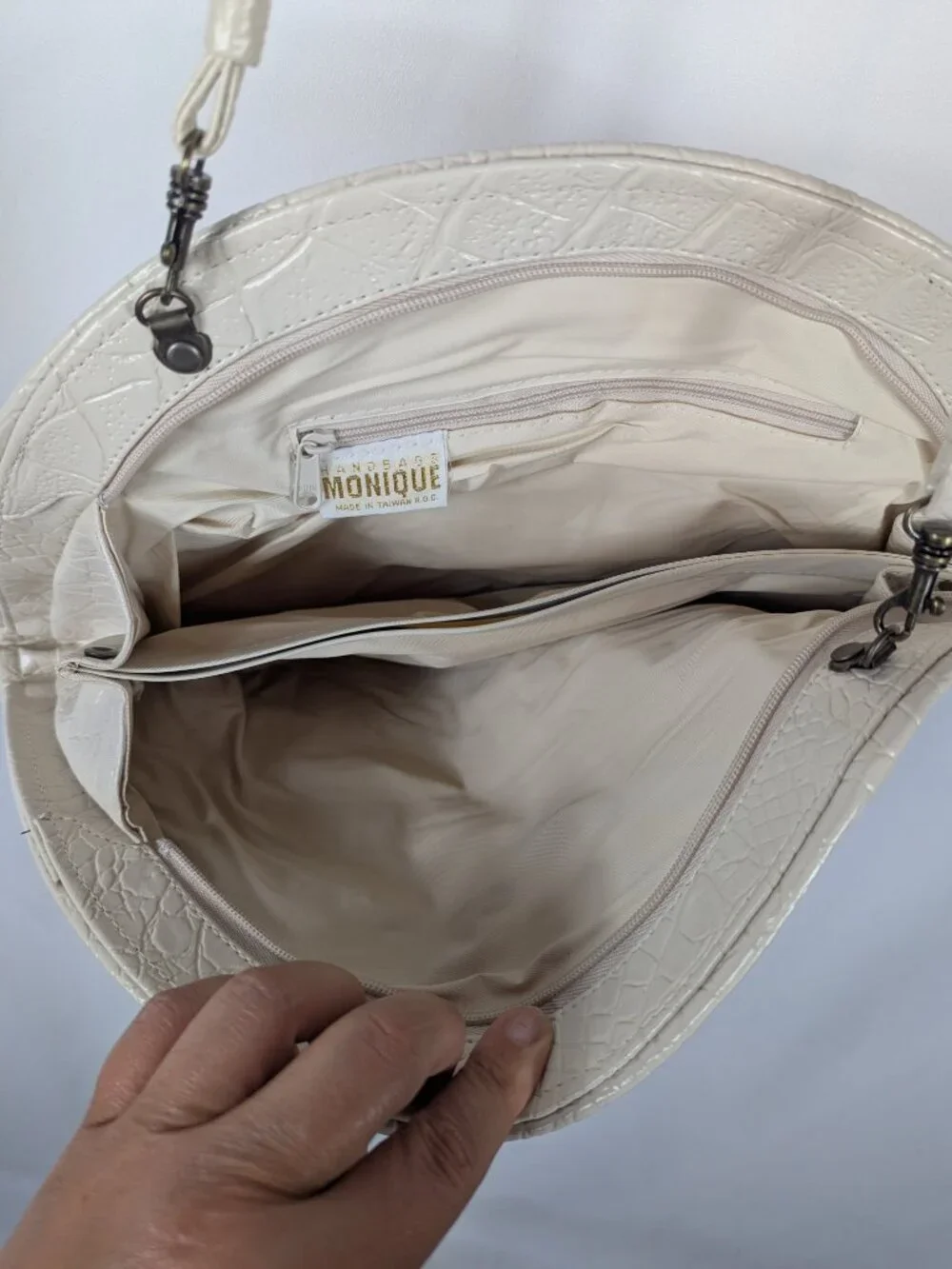 Handbag Monique White Snakeskin Print Texture Purse Shoulder Bag Vintage 80s 90s
